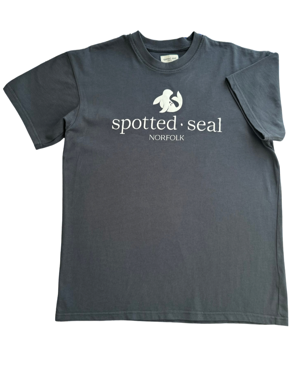 classic spotted -seal cotton t-shirt product shot in squid ink blue