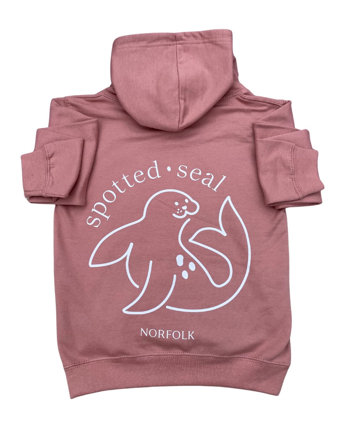 product shot children's spotted-seal hoodie in dusty rose BACK