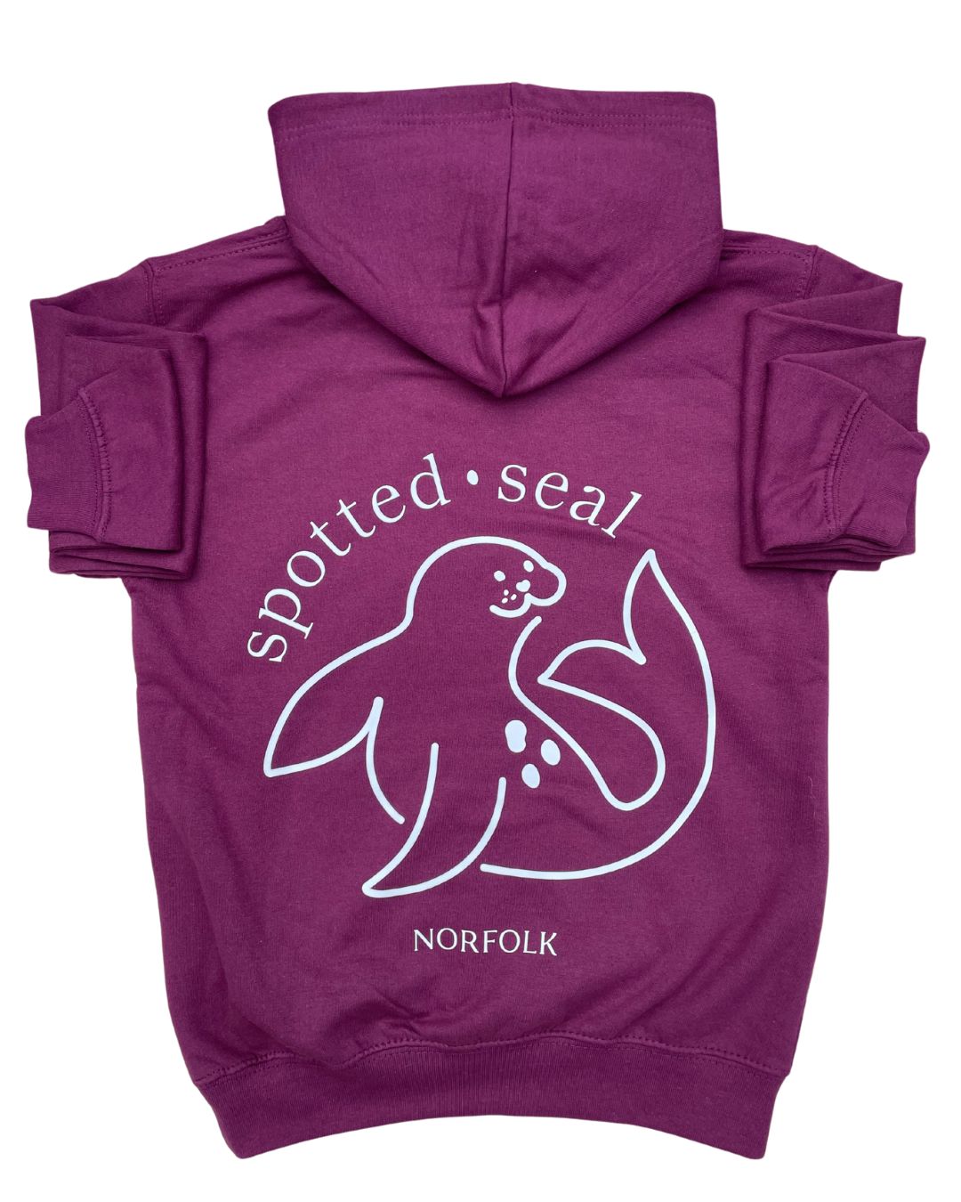 product shot children's spotted-seal hoodie raspberry BACK