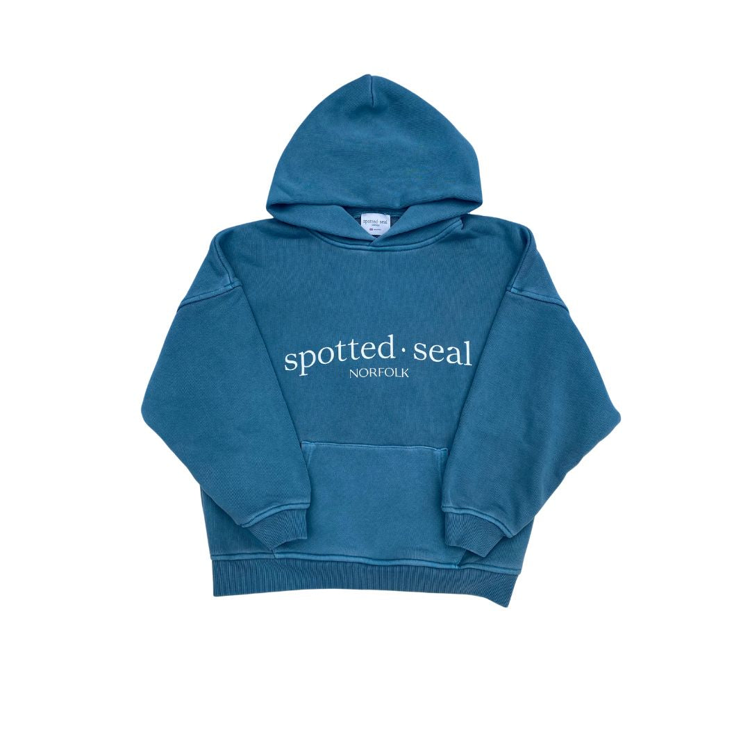 Made in UK spotted-seal women's signature slouch hoodie in teal 